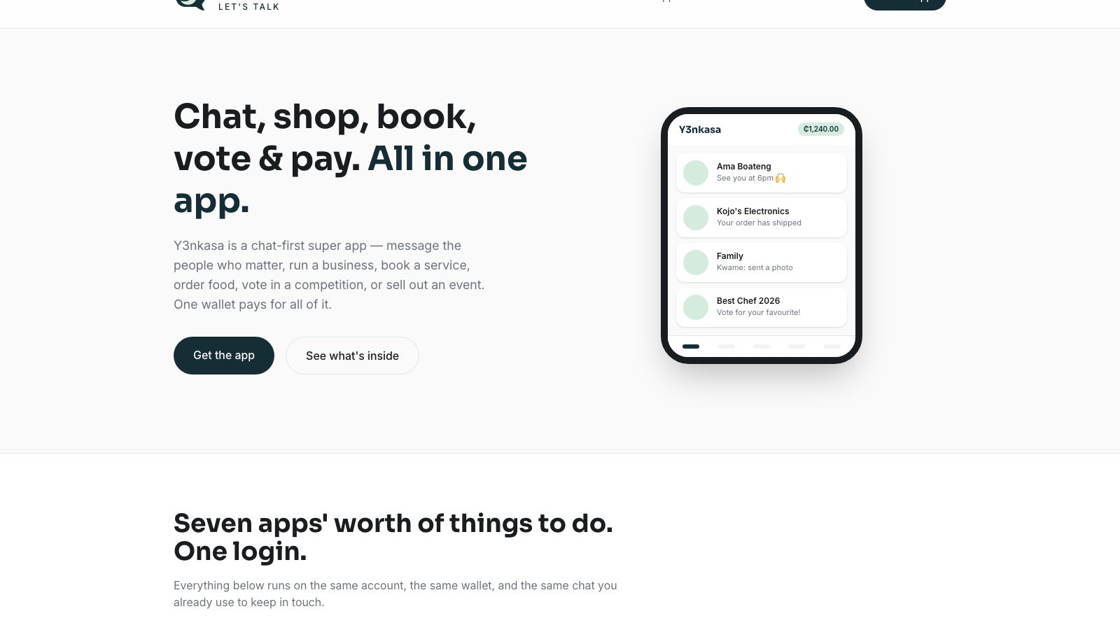 Y3nkasa — Chat-First Super App